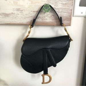 Christian Dior Mini Saddle Bag in Black Grained Calfskin - Full Set